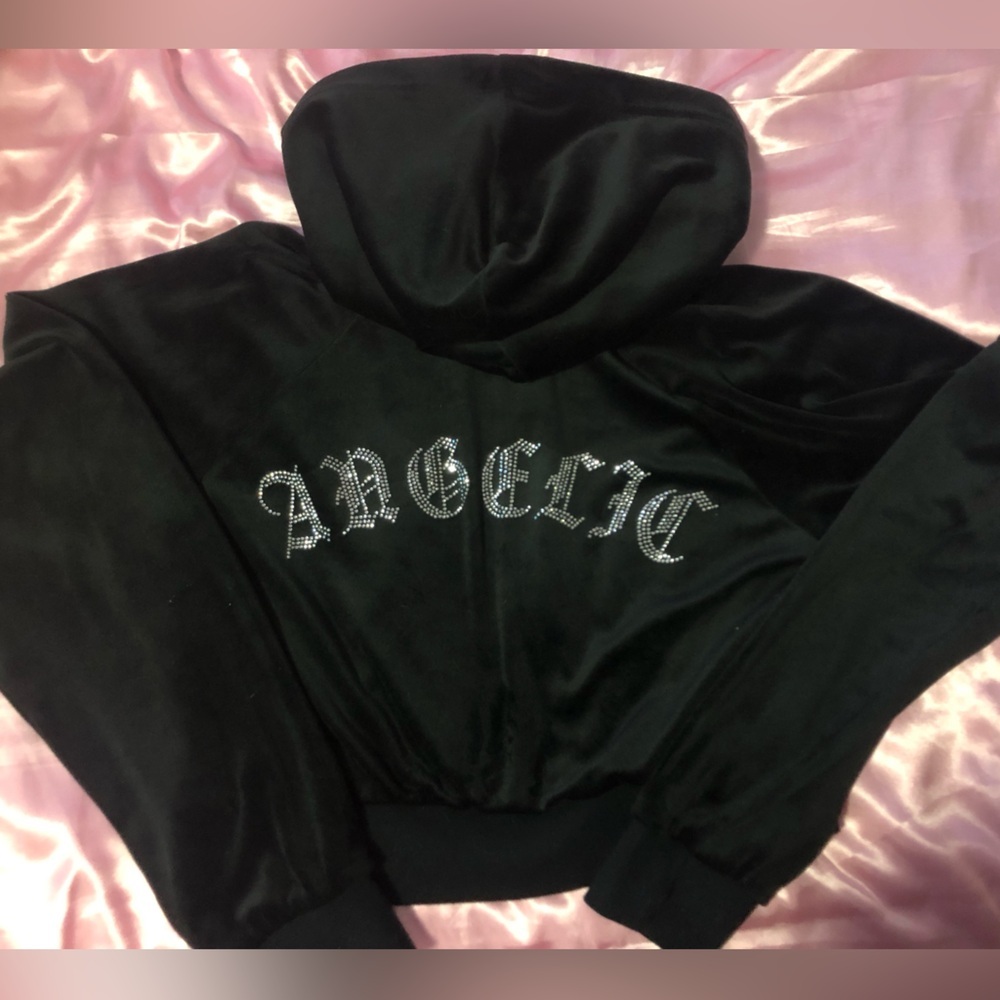 Angelic Y2K Rhinestones velvet crop zipper vest